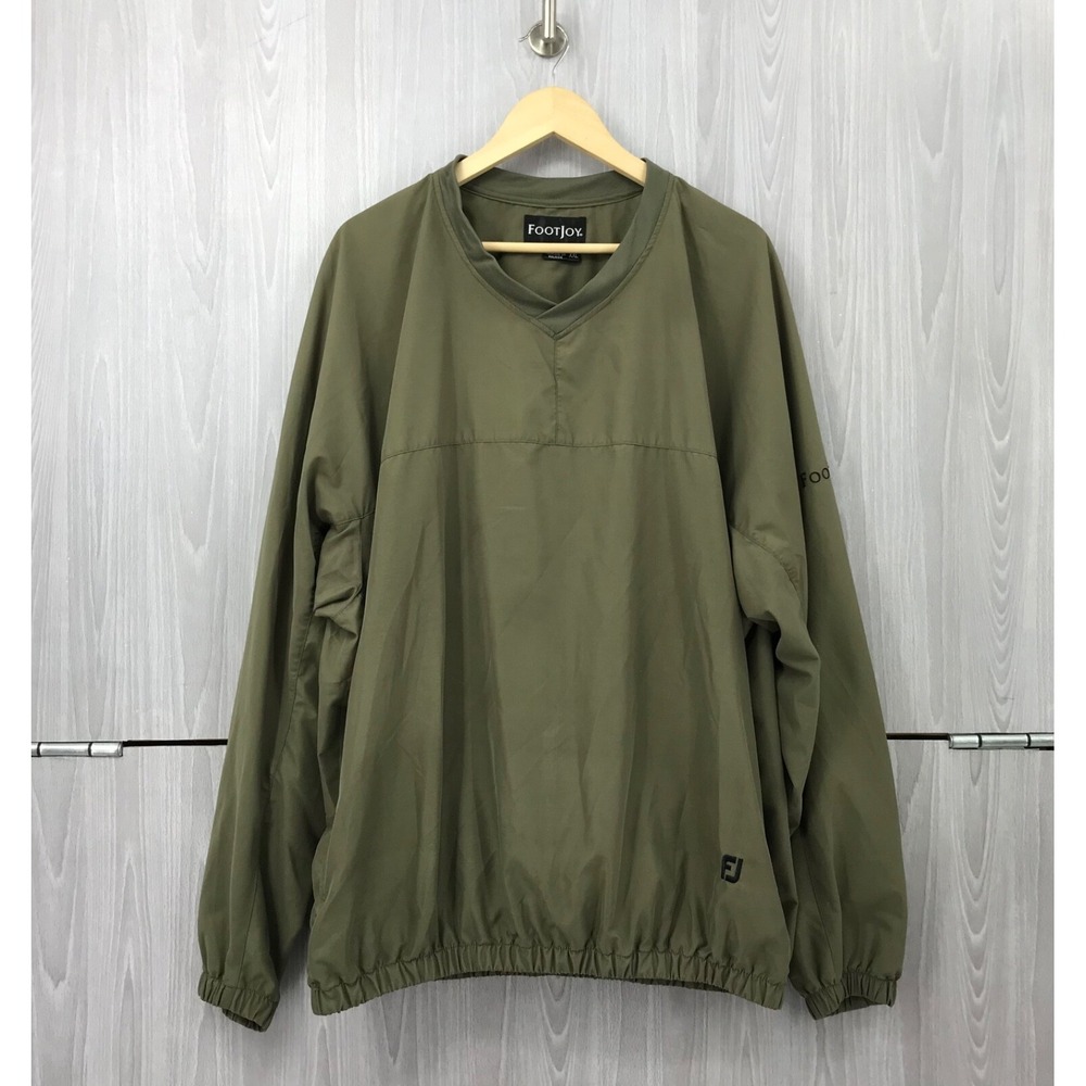 FootJoy Mens XXL Golf Windshirt Pullover V-Neck Olive Green FJ Logo Jacket